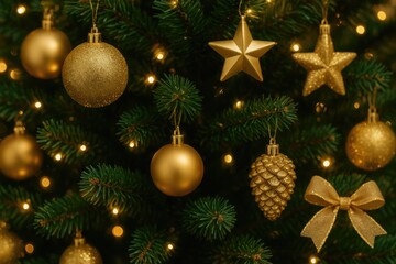 Wall Mural - Detailed view of festive holiday ornaments on a Christmas tree