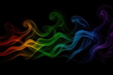 Poster - Vibrant multicolored smoke with a swirling wave pattern against a dark backdrop