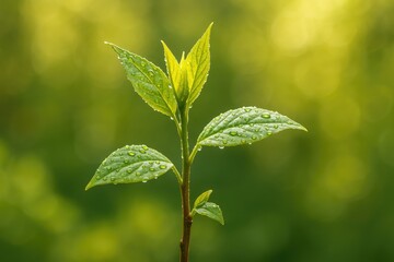 Poster - Fresh springtime foliage with dew after rainfall