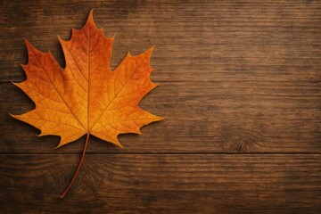 Wall Mural - Fallen autumn foliage on rustic wood surface with blank area for text