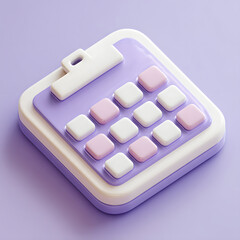 Poster - Stylized 3D render of a clipboard with rounded squares in pink and white on a lavender background.