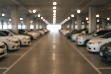 Wall Mural - Abstract view of a blurred car parking area in a shopping mall