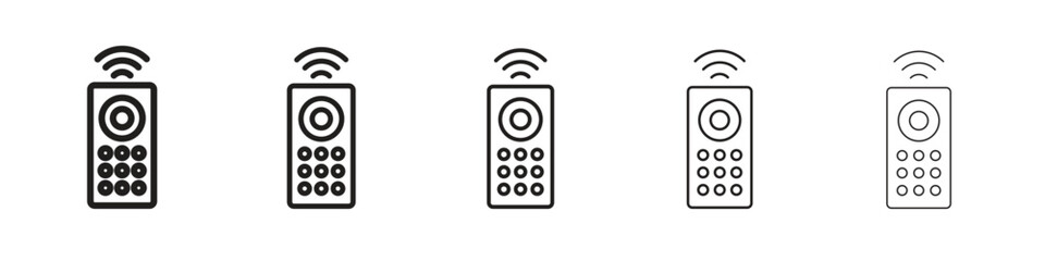 Remote control iconBlack linear bold and thin strokes set