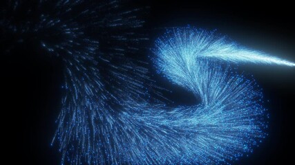 Poster - Dynamic blue particle vortex animation with a bright light trail swirling in a dark space. Perfect for technology, sci-fi, energy flow, and data stream visuals.