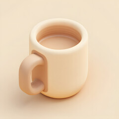 Poster - A stylized, isometric illustration of a beige coffee mug filled with liquid, set against a matching background.