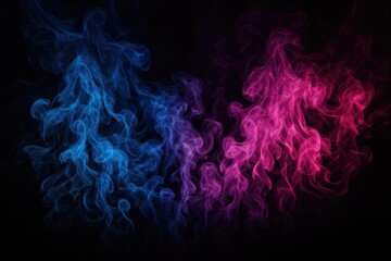 Poster - Abstract fractal design with swirling blue and pink smoke on a dark backdrop