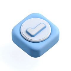 Fototapete - A light blue square button with rounded edges, featuring a white circle and a checkmark symbol.