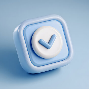 A 3D rendered illustration of a blue and white checkmark icon.