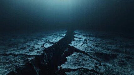 Poster - Ground breaking apart with massive deep cracks widening into a chasm, demonstrating destructive seismic forces fracturing earth's surface during powerful geological event