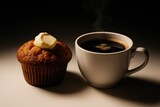 Single Muffin Paired with a Cup of Coffee