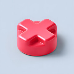 Poster - A red, stylized 'X' symbol, three-dimensional, resting on a light blue surface.