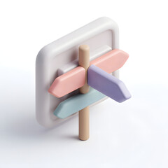 Fototapete - A 3D rendered direction sign with pastel-colored arrows pointing in different directions, set against a white background.