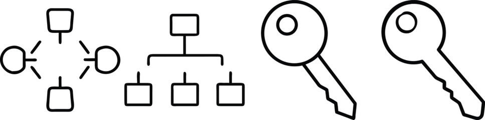 Poster - Simple Network Diagram Icons, Keys and Hierarchical Structures Vector Illustration