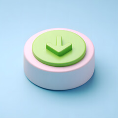 Poster - A 3D render of a button with a green downward arrow on a pink and white base, set against a light blue background.