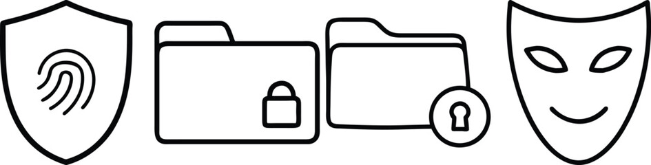 Poster - Secure Data Protection: Fingerprint Shield, Locked Folders, and Anonymous Mask Icon Set