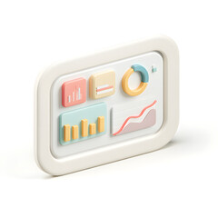 Poster - A 3D rendered illustration of a digital dashboard displaying various data visualizations.