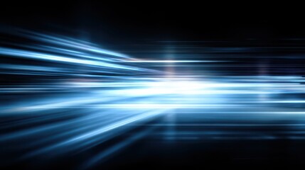 Poster - Futuristic abstract background with blue light streaks, horizontal flares, and digital grain effects, evoking a sci-fi tech vibe
