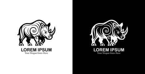 Aufkleber - Rhino logo design with minimalist tribal style