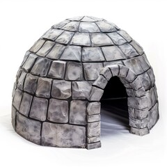 Poster - Igloo made of stone blocks protecting from cold weather on white background