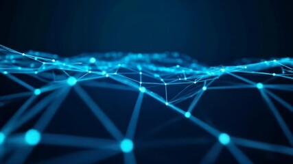 Fototapete - Abstract Digital Network With Illuminated Connections And Dots In Blue Tones On Dark Background
