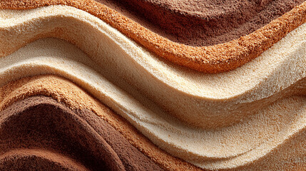 Aufkleber - Textured layers of colored sand creating elegant waves in a natural display of earthy tones and patterns
