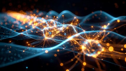 Fototapete - Abstract Digital Network Visualization Featuring Blue And Orange Lights Over Dark Background