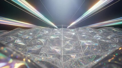 Poster - Abstract Diamond-Shaped Surface and Illuminated Lines: An abstract digital artwork that looks like a sea of shimmering diamonds, with reflective texture, lit by dazzling lines.
