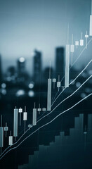 Poster - Financial chart showing upward trend, overlaid on a blurred cityscape background, symbolizing growth, success, and investment in urban development