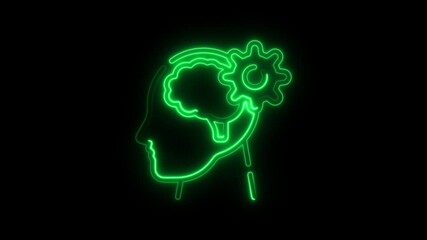 Aufkleber - Glowing Green Brain and Gear Icon on Black Background Illustrating Innovation Ideas Thinking