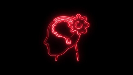 Aufkleber - Neon Brain Gear Illustration Animated Loop Red Glowing Outline Silhouette Symbolizing Ideas