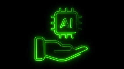 Aufkleber - Glowing Neon A I Chip in Hand Futuristic Technology Concept Artificial Intelligence Symbol
