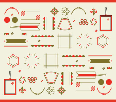Asian design element set. Vector decorative collection of patterns, lanterns, flowers , clouds, ornaments in chinese and japanese style.