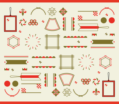 Asian design element set. Vector decorative collection of patterns, lanterns, flowers , clouds, ornaments in chinese and japanese style.