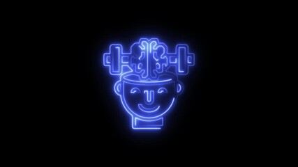 Poster - Glowing Neon Brain Workout Concept Animated Illustration Mental Fitness Exercise Strength