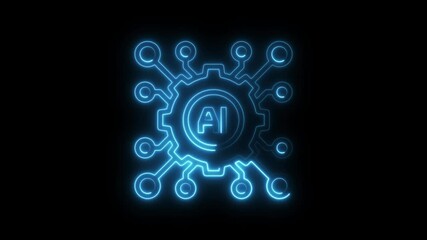 Poster - Futuristic A I Circuitry Animation Glowing Neon Blue Artificial Intelligence Technology Concept