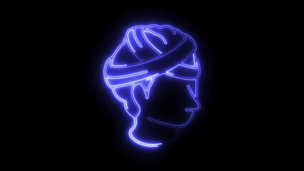 Poster - Neon Silhouette Head Profile Glowing Blue Against Black Background Abstract Graphic Design