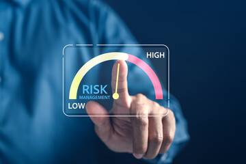 Aufkleber - Risk management decision in business and stock investment with a visual gauge level of financial exposure. Useful for data analysis, forecasting, crisis planning, and economic control.