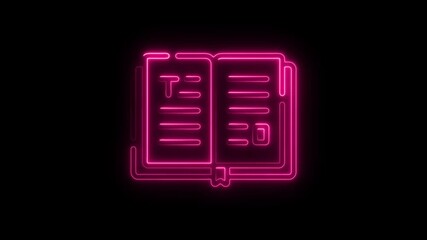 Poster - Glowing Neon Book Icon Animation on Black Background Perfect for Educational Technology Branding