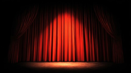 Poster - Red curtain hanging still with faint spotlight edges creeping across stage