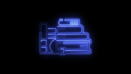 Poster - Animated Neon Books Stacked Glowing Blue Outline Against Black Background Perfect for Education