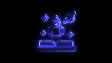 Poster - Neon Rocket Launch Space Exploration Concept Animated Illustration Futuristic Glowing Outline