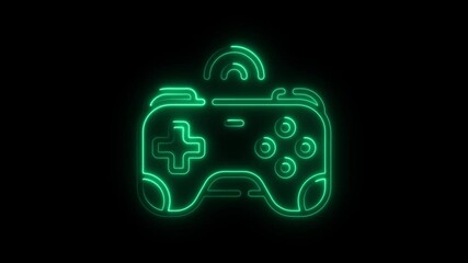 Poster - Glowing Neon Green Game Controller Silhouette Against Black Background Perfect for Gaming