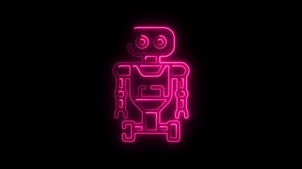 Poster - Neon Robot Illustration Futuristic Tech Design Pink Glowing Outline Artificial Intelligence