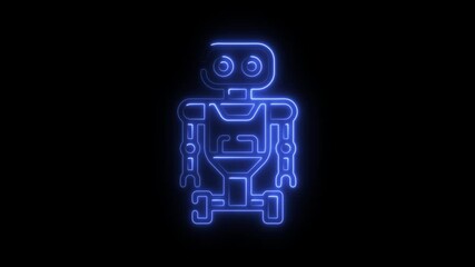 Poster - Futuristic Neon Robot Outline on Black Background Animated Tech Illustration for A I Automation