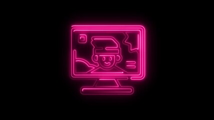 Poster - Animated Neon Icon of Actor on Computer Screen Glowing Pink Against Black Background Perfect for