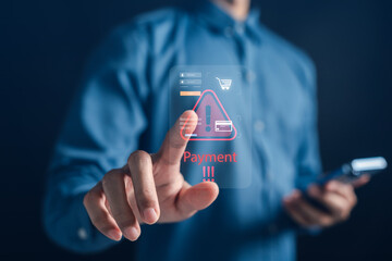 Poster - Warning alert for online payment scam with digital interface, security threat and fraud detection. Ideal for financial risk awareness, cybersecurity, e-commerce protection, and scam prevention.