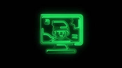 Aufkleber - Neon Green Computer Screen Icon Animated Loop Showing Smiling Face Avatar Concept Representing