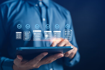 Fototapete - Digital document checklist system for task management, validation, and approval process. Optimized for efficient workflow, compliance control, and secure online document operations.