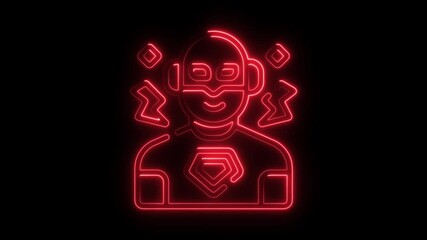 Poster - Glowing Neon Superhero Icon Animation Red Outline on Black Background Dynamic Superhero Character