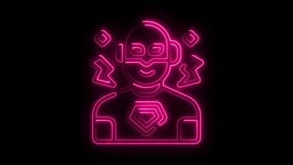 Poster - Neon Superhero Icon Animation Loop Pink Glowing Outline Character Design Concept For Branding
